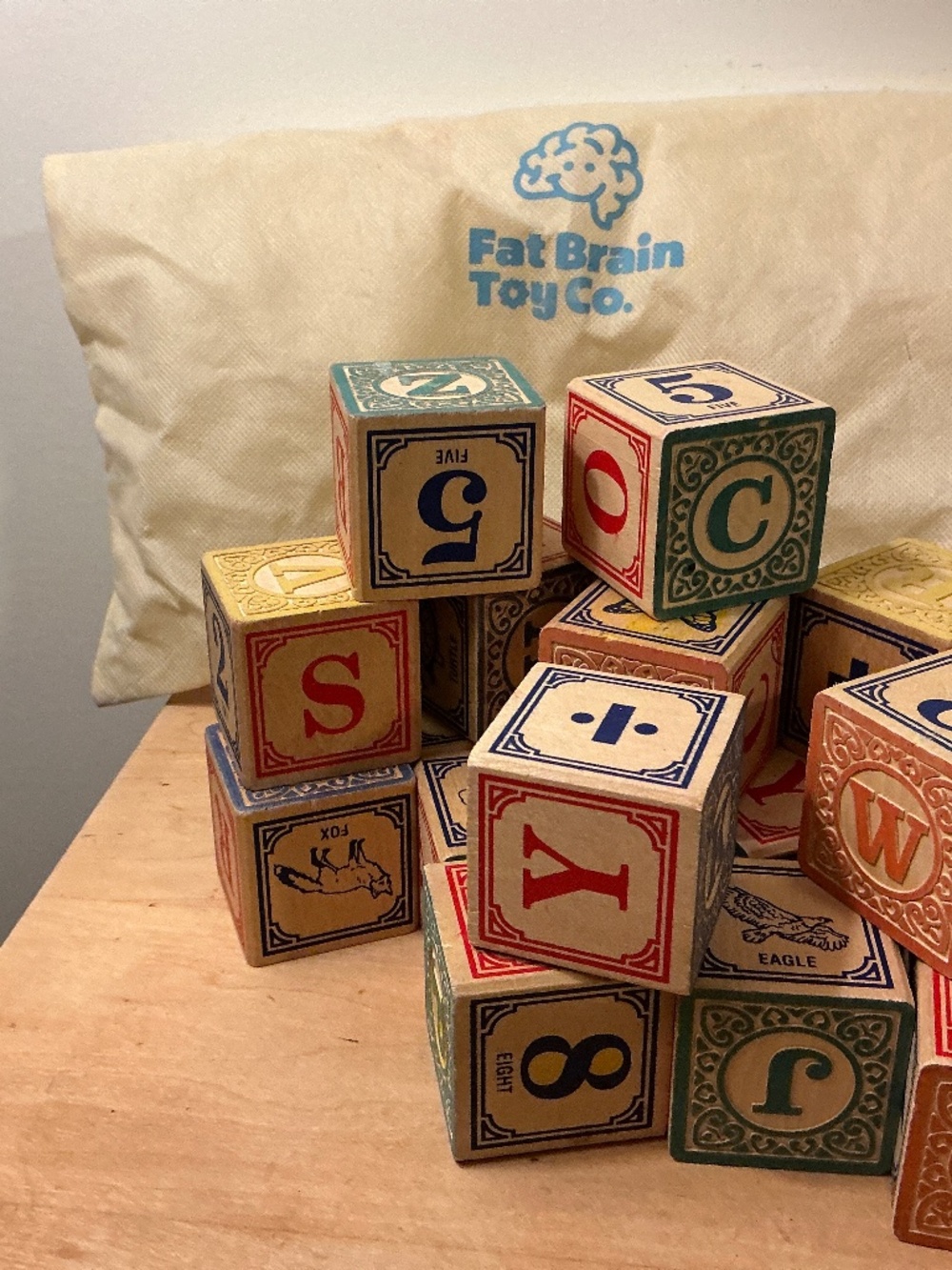 Uncle Goose Classic ABC blocks 22 included, in a fabric bag.